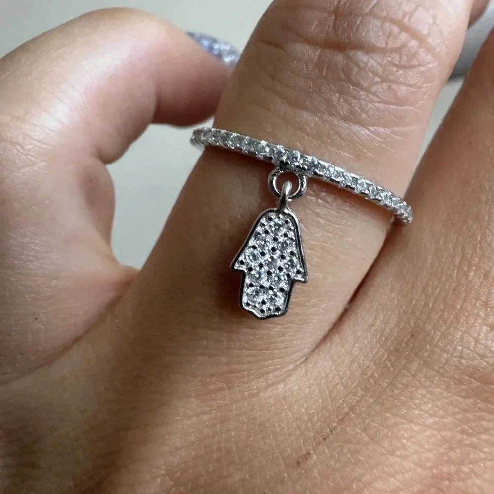 925 Sterling g Silver Hamsa Danglin Ring